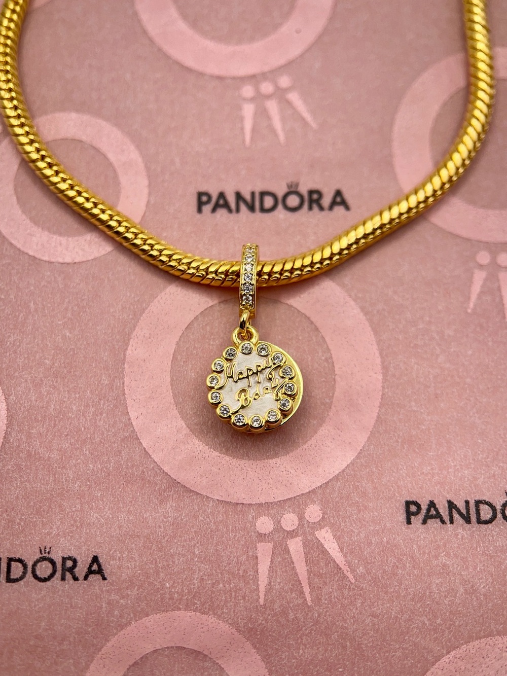 Pandora Gold-Plated Happy Birthday Cake Dangle Charm 763787C01